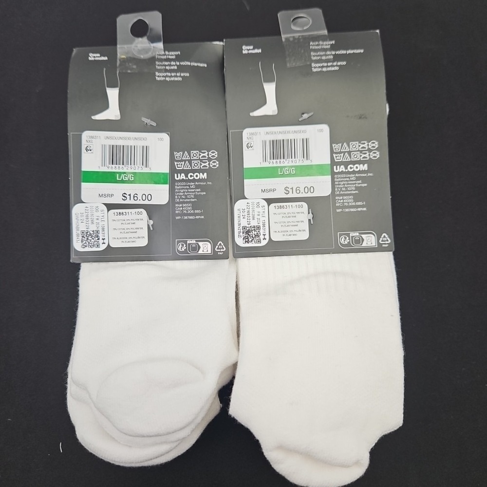 6 Pairs Under Armour UA Training Cotton Crew Sock White Men's Large 8-12 New - Picture 4 of 6